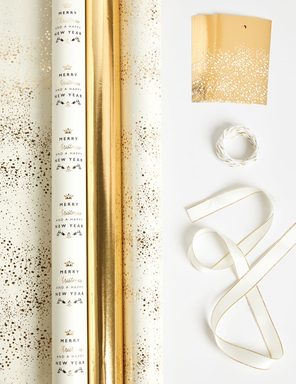Cream & Gold Christmas Gift Wrap Pack 4.5m 1 of 2