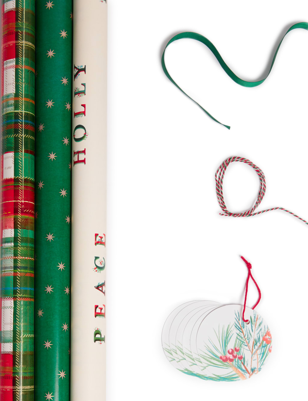 Traditional Christmas Wrapping Paper, Tag & Ribbon Pack - 4.5m 1 of 3