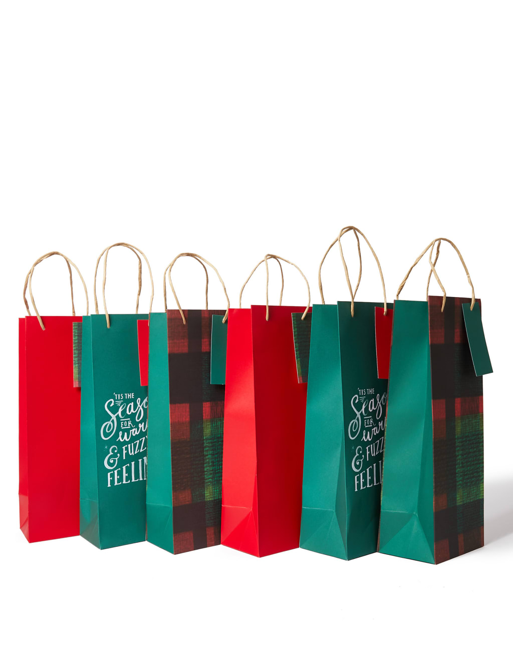 Red & Green Christmas Bottle Gift Bags Pack of 6 1 of 4