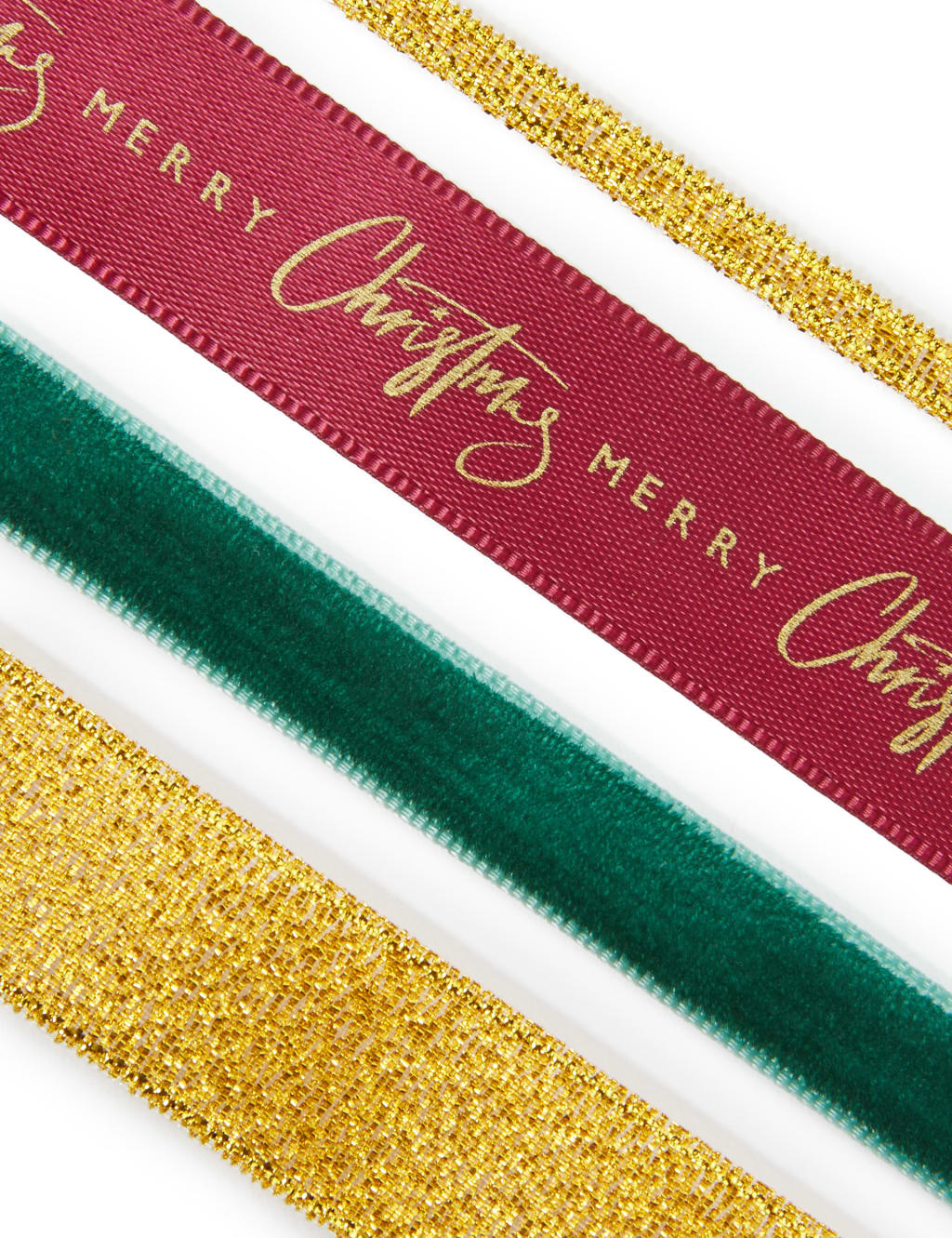 Burgundy, Green & Gold Christmas Ribbon - 4 Pack (12.5m) 2 of 2