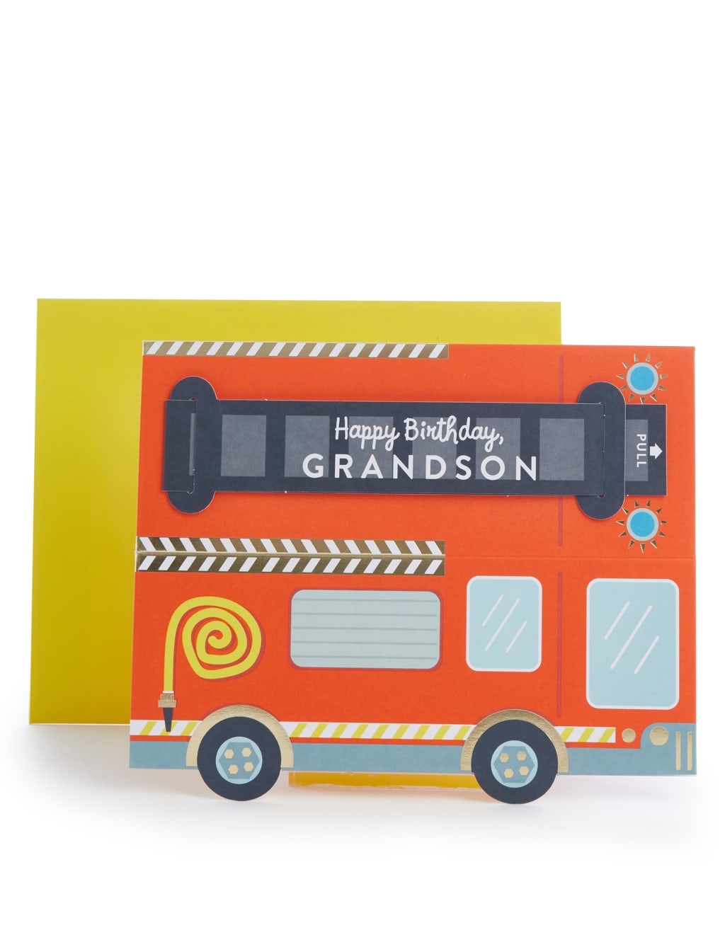 Grandson Pop-up Fire Engine Birthday Card 3 of 4