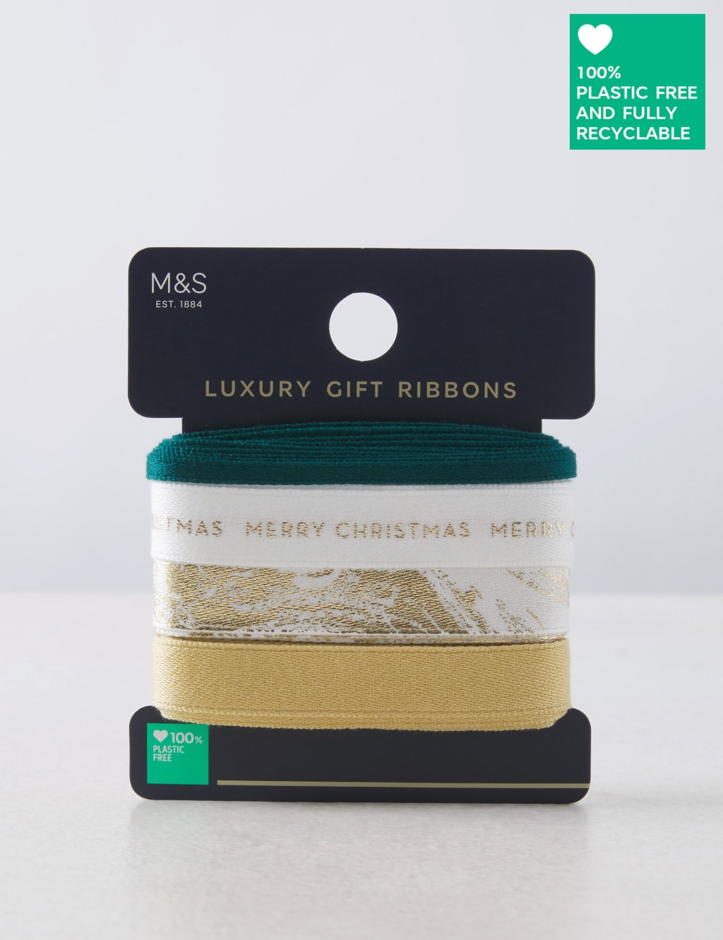 Luxury Christmas Ribbon Set - Pack of 4 in Green, White & Gold 1 of 2