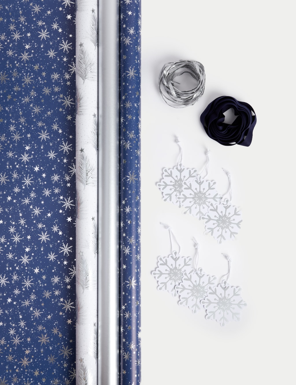 Luxury Silver & Navy 6M Christmas Gift Wrap & Accessories Pack 1 of 2