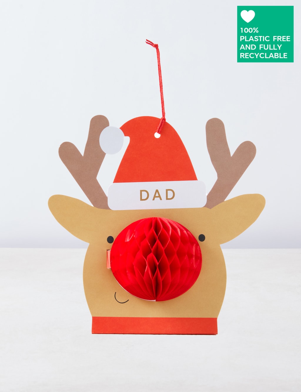 3D Rudolph Christmas Card for Dad - With Honeycomb Paper Nose & Red ...
