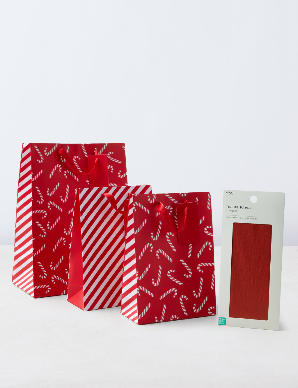 Candy Cane Themed Christmas Gift Bag Trio & Tissue Pack 1 of 3