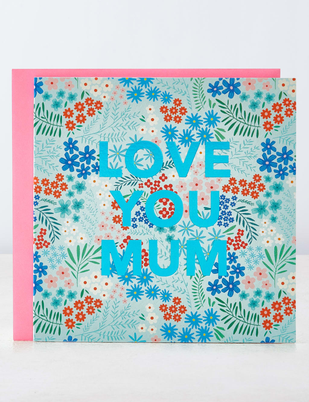 Love You Mum Card - Blue Text Design 1 of 5