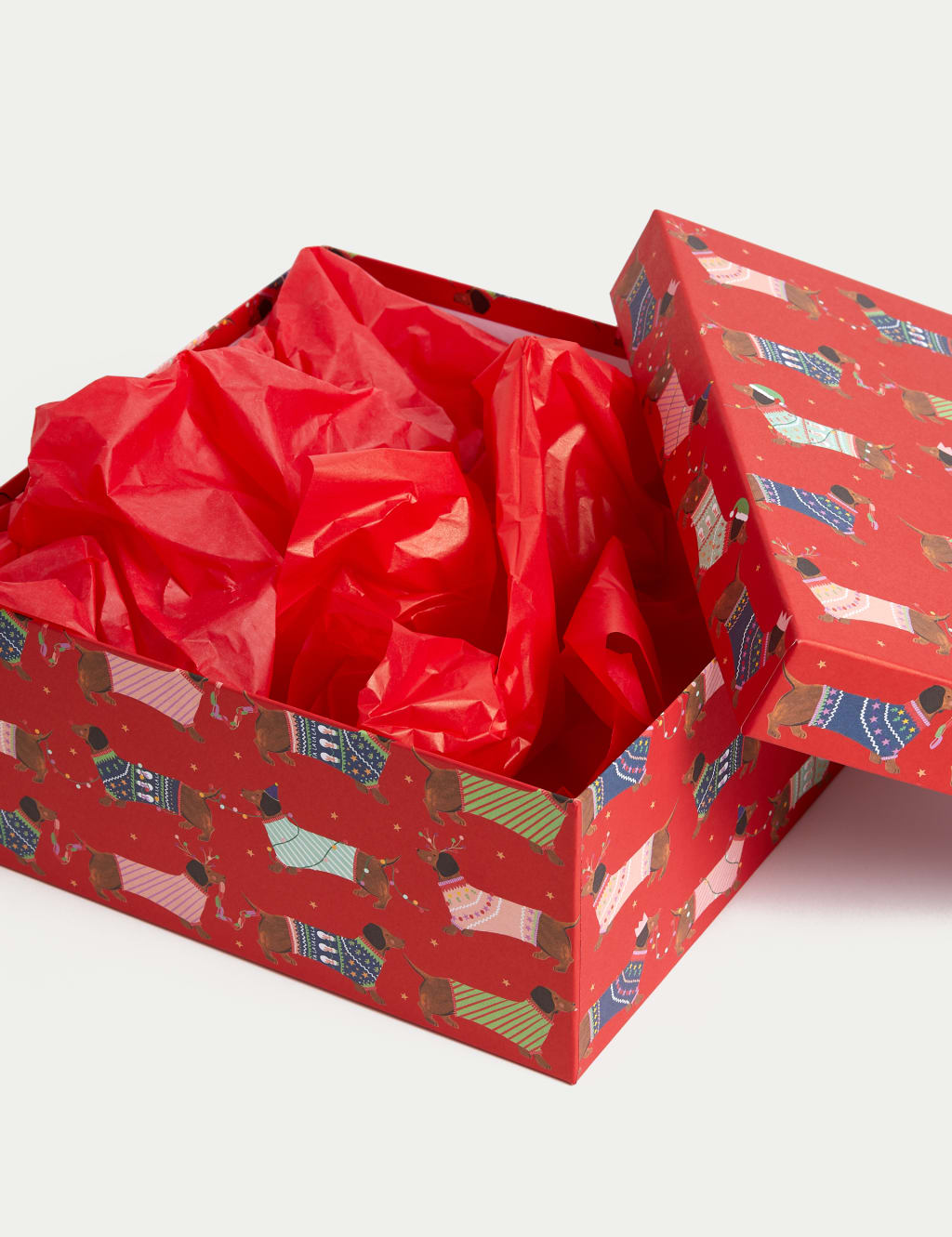 Sausage Dog Christmas Gift Box & Red Tissue Paper Pack 3 of 3