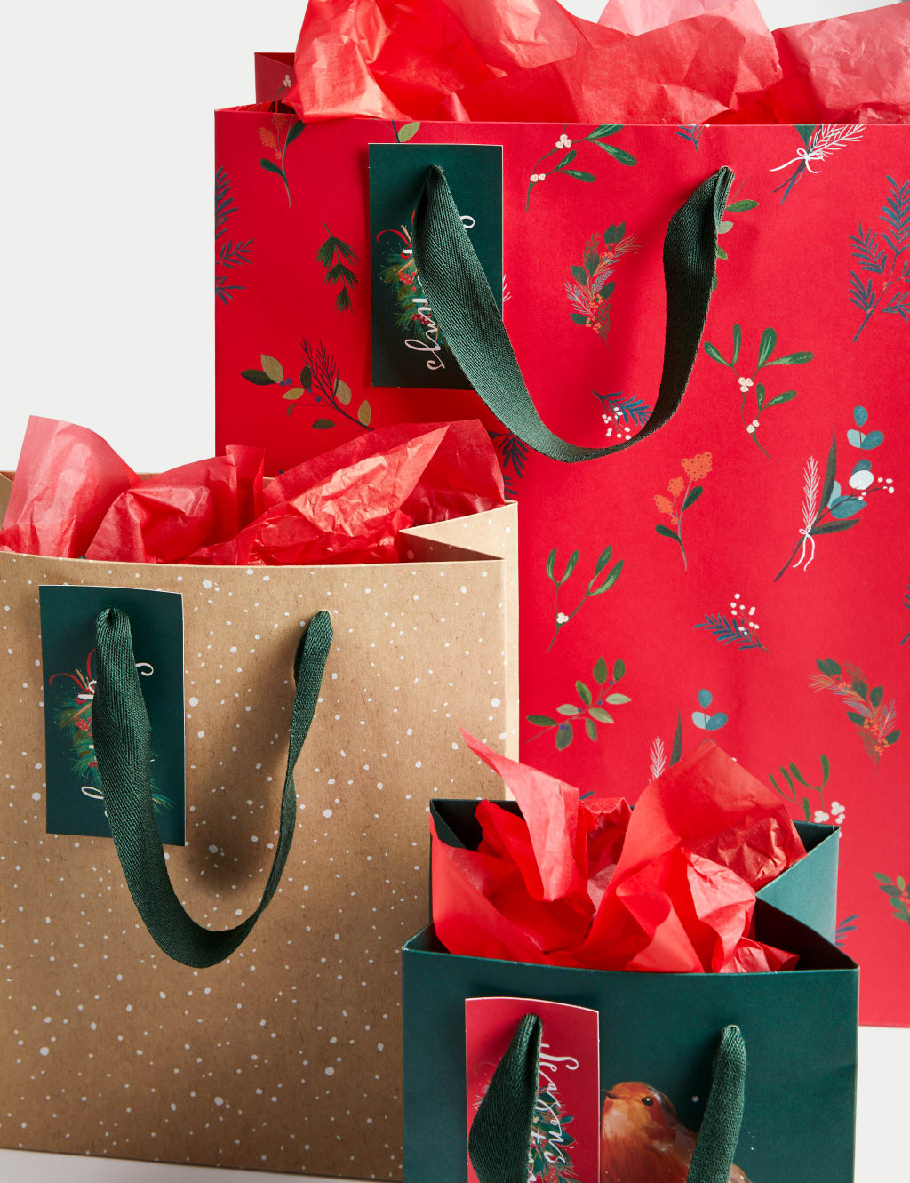 3 Festive Christmas Gift Bags Tissue Paper Pack M S