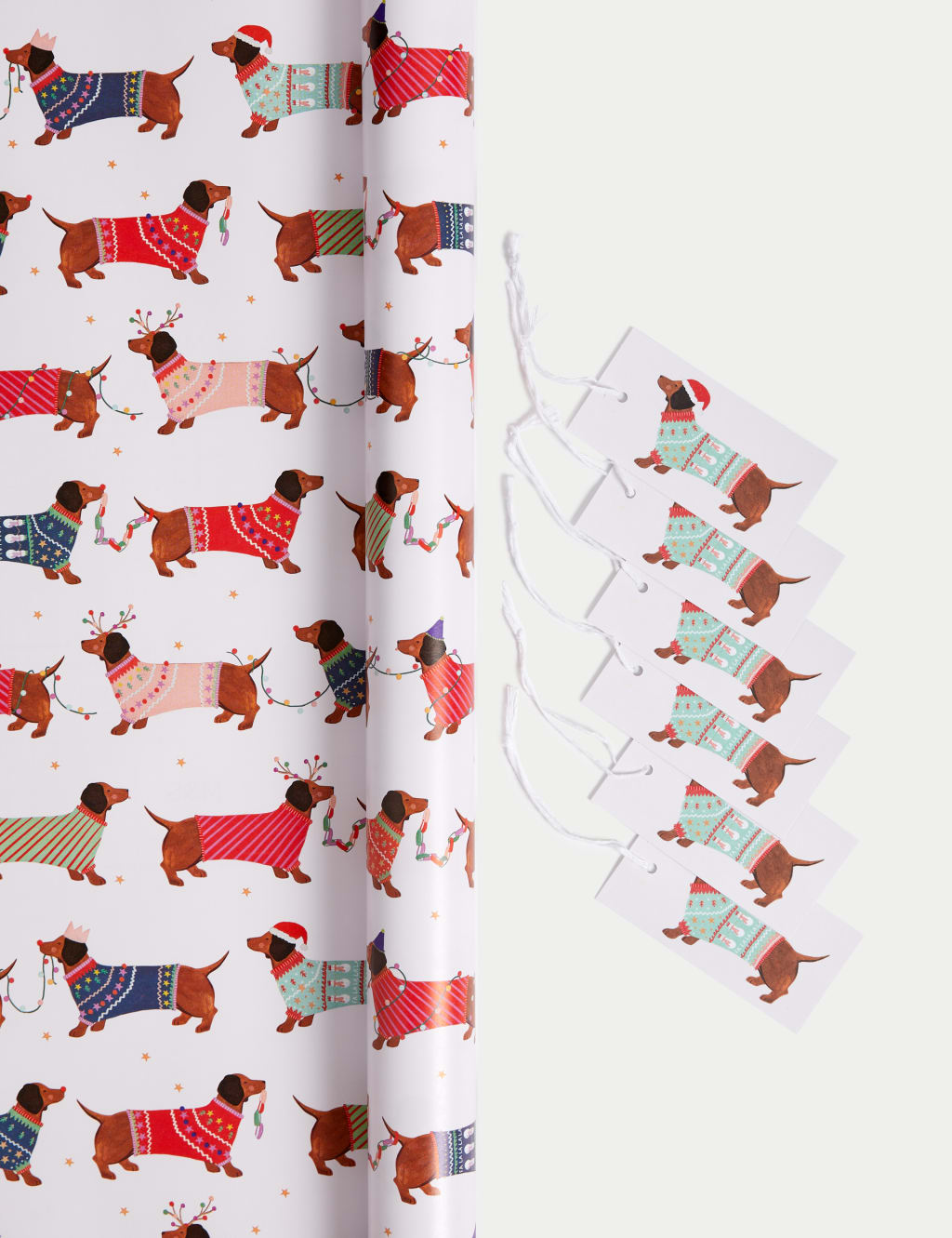 Sausage Dog 10M Christmas Gift Wrap 6 Gift Tags M S