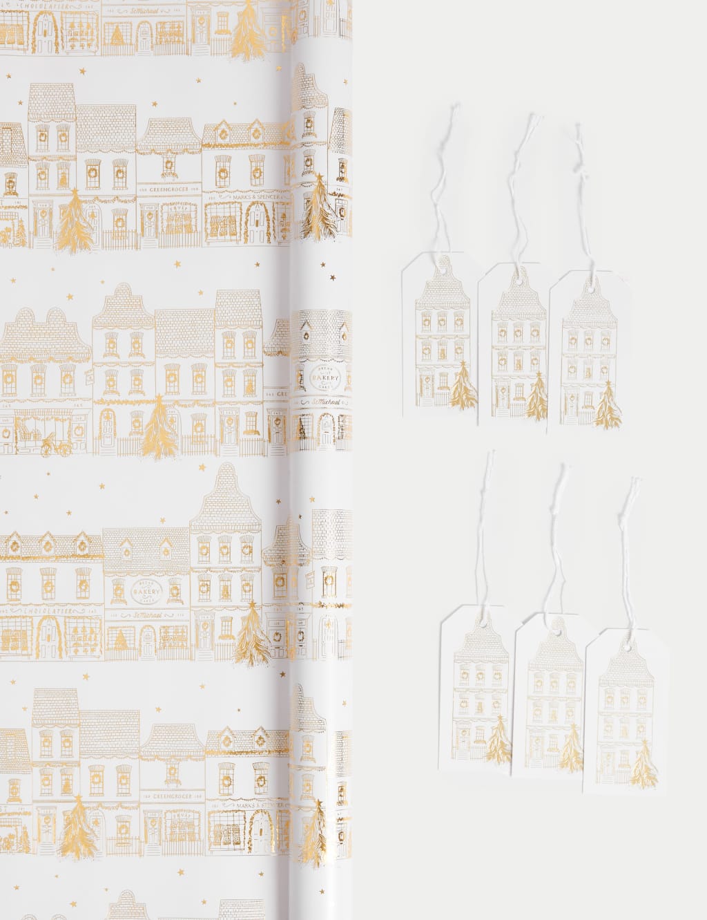 Luxury Gold Foil Townhouse 3M Christmas Gift Wrap & 6 Gift Tags 1 of 2