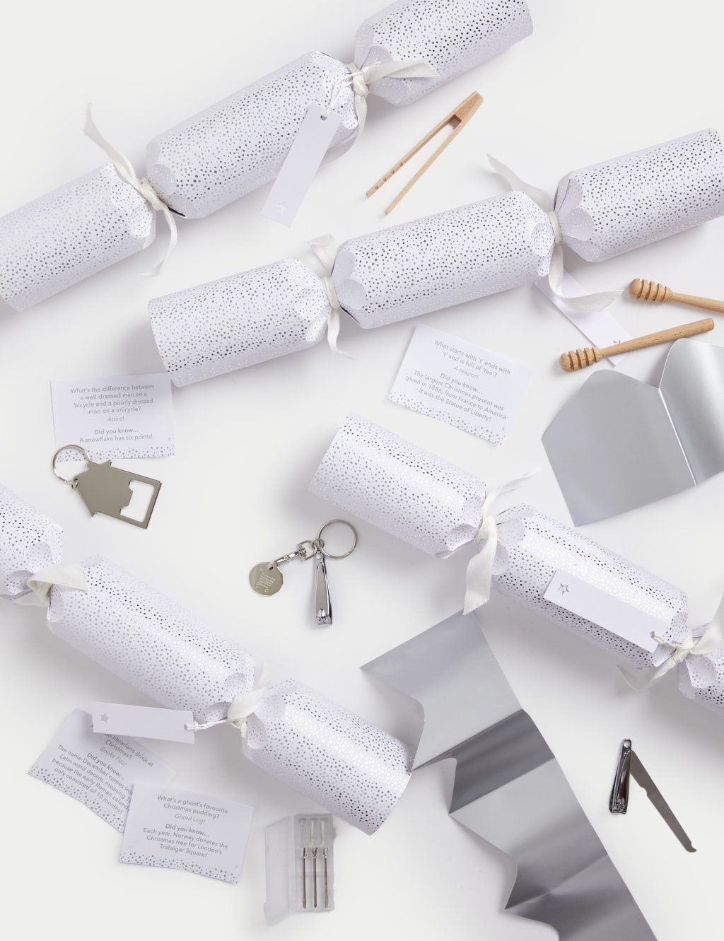 8 Luxury Christmas Crackers With Name Tags - Silver & White Design 2 of 4