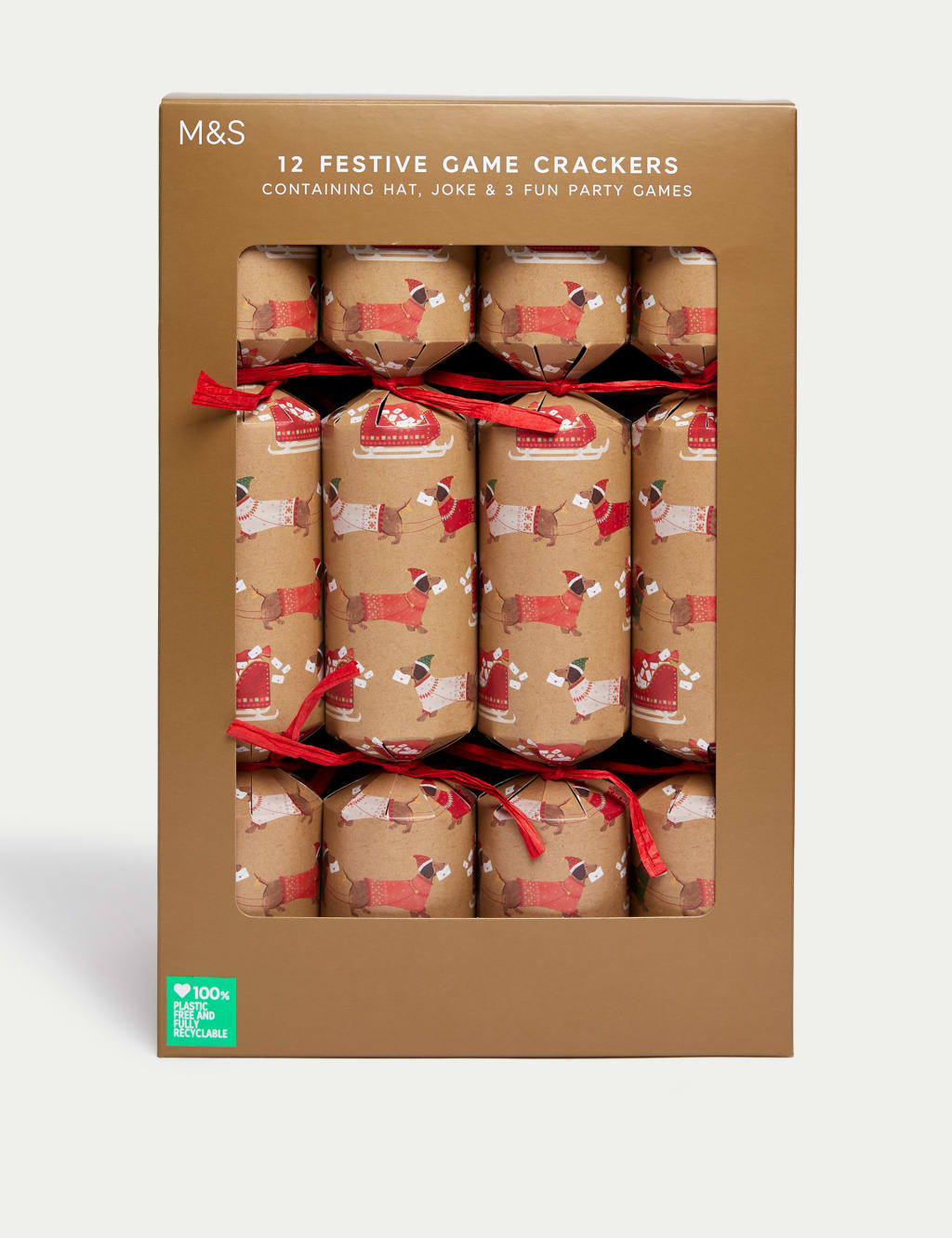 12 Festive Game Christmas Crackers - Sausage Dogs Design 1 of 4