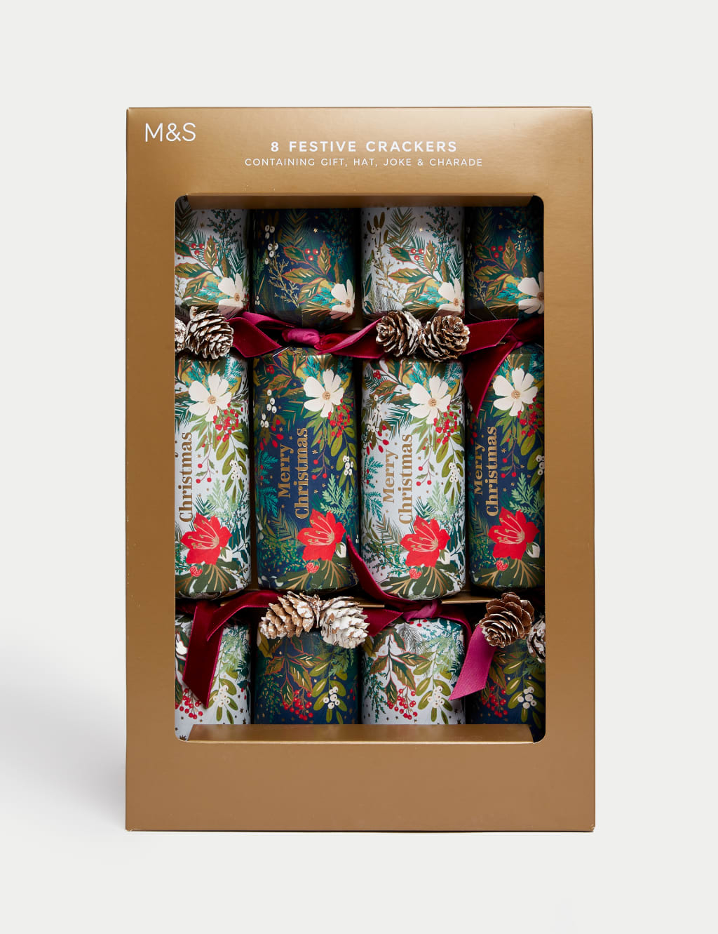 8 Luxury Christmas Crackers - Traditional Foliage Designs 1 of 4