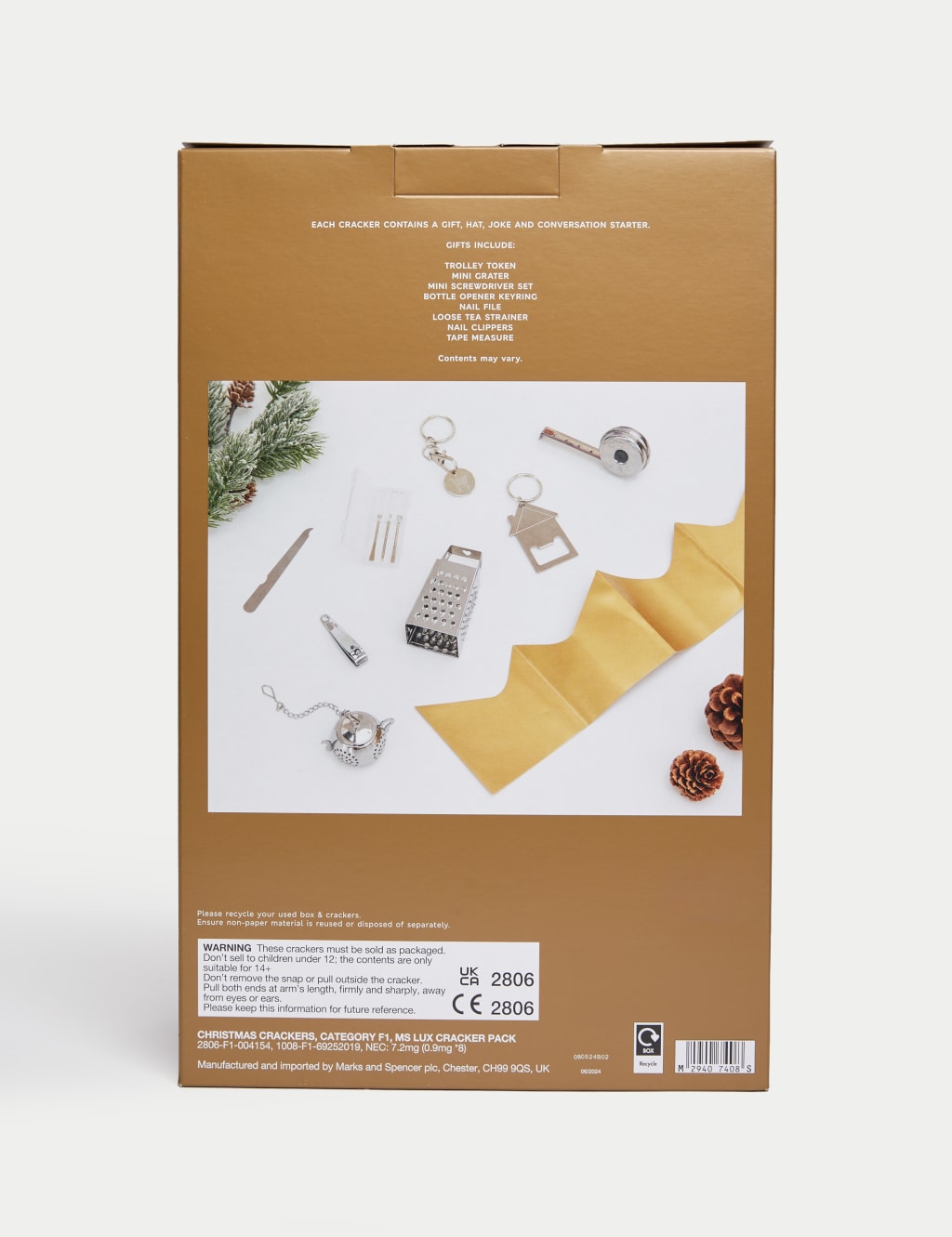 8 Luxury Christmas Crackers - White & Gold Design 4 of 4