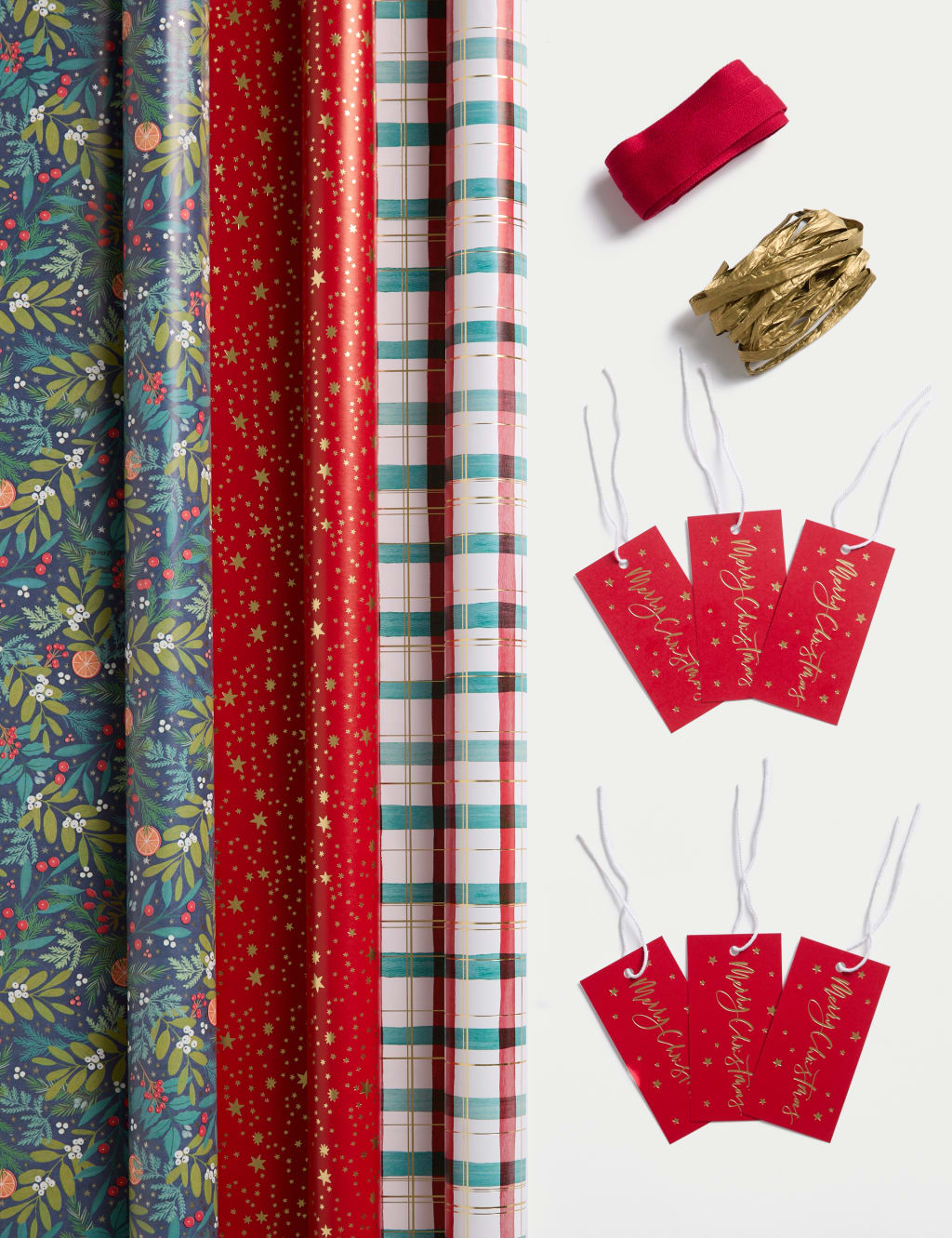 6M Gift Wrap, Ribbon & Raffia Paper - Red Festive Design 1 of 2