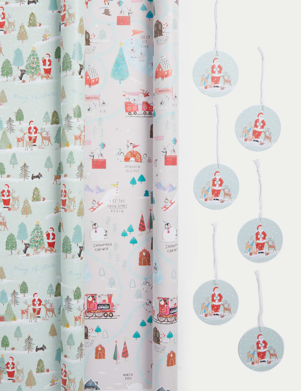 Cute Santa & Friends 13m Christmas Gift Wrap & Tags 1 of 2