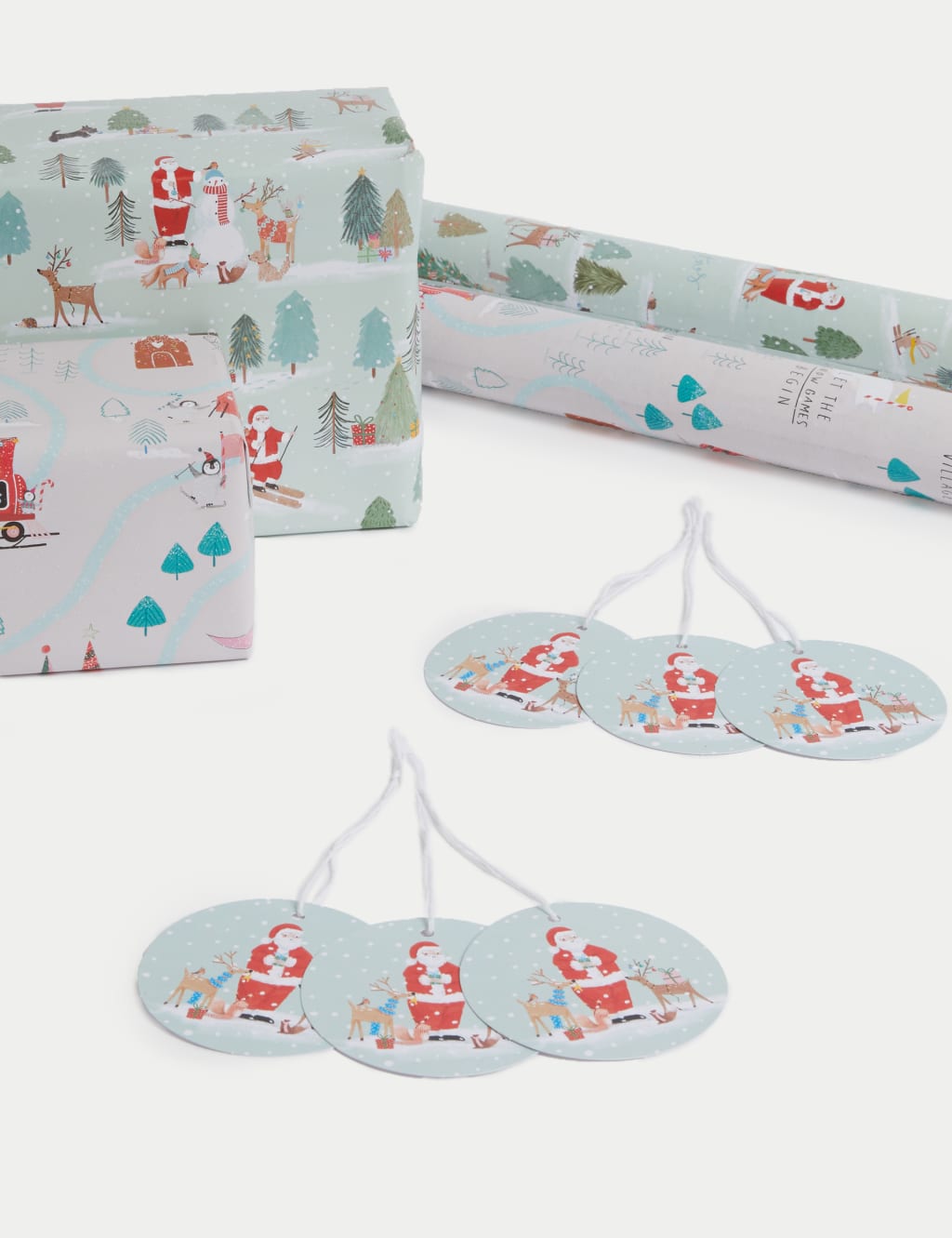 Cute Santa & Friends 13m Christmas Gift Wrap & Tags 2 of 2
