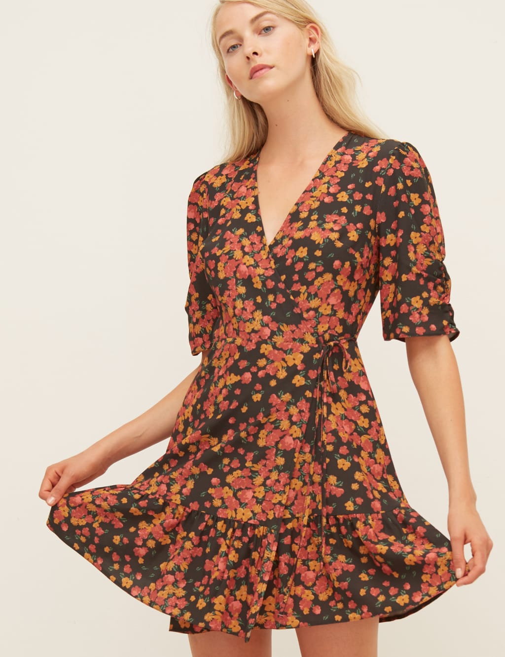Floral V-Neck Mini Wrap Dress 1 of 5
