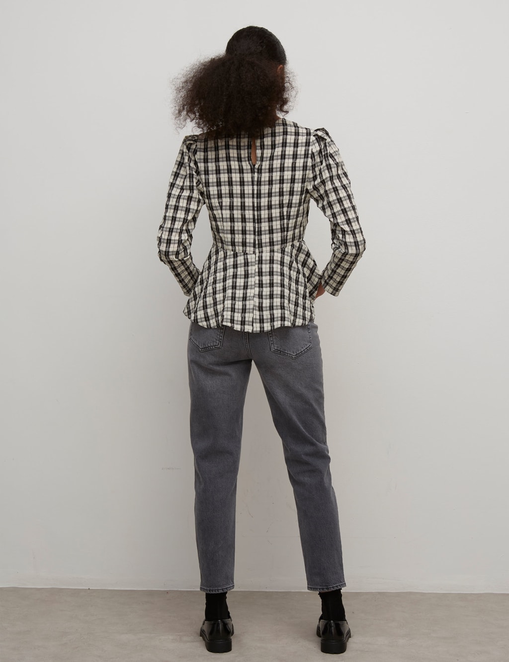 Checked Long Sleeve Peplum Top 2 of 5