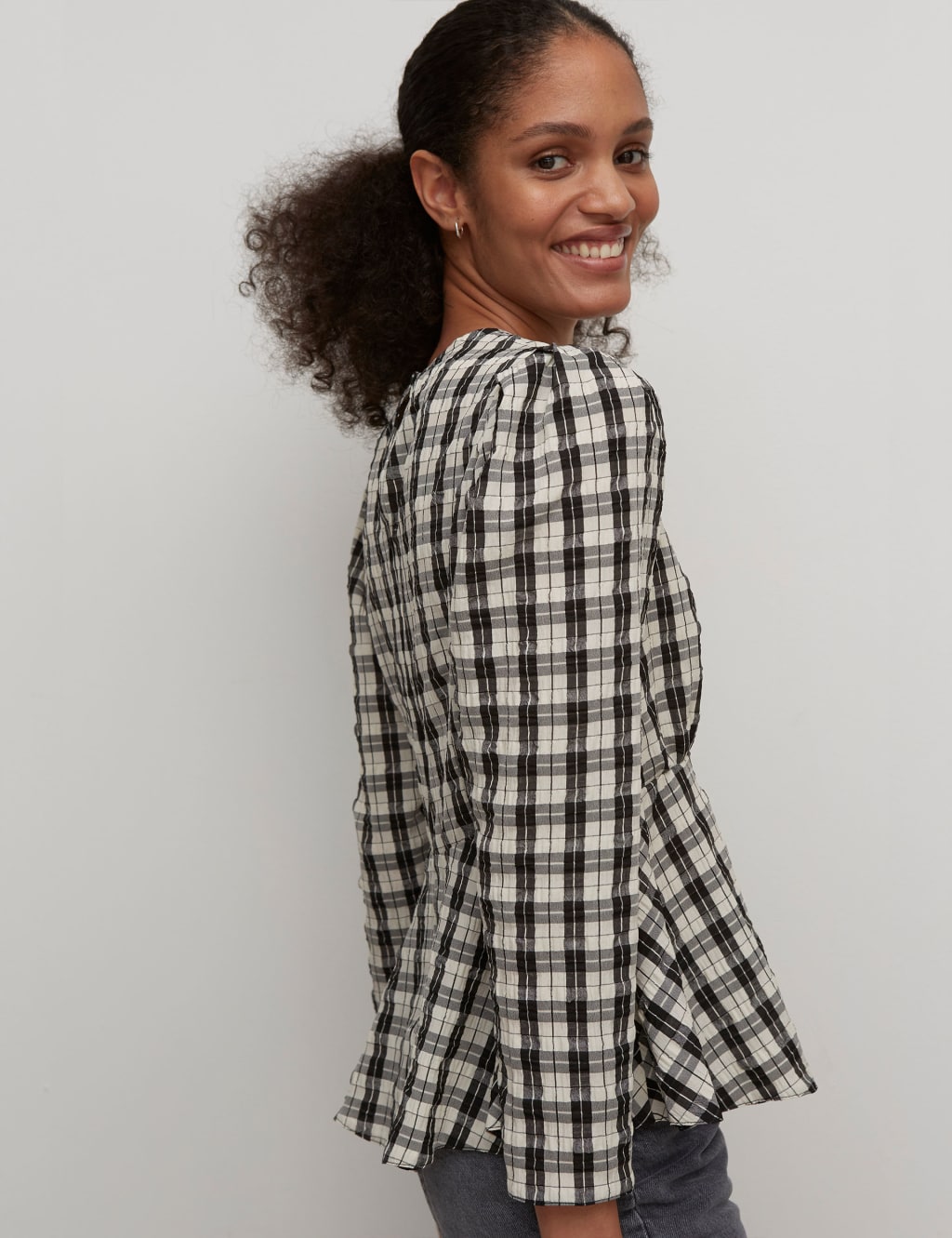 Checked Long Sleeve Peplum Top 4 of 5