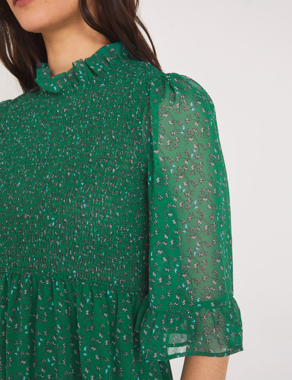 Chiffon Floral High Neck Midi Tea Dress 3 of 5