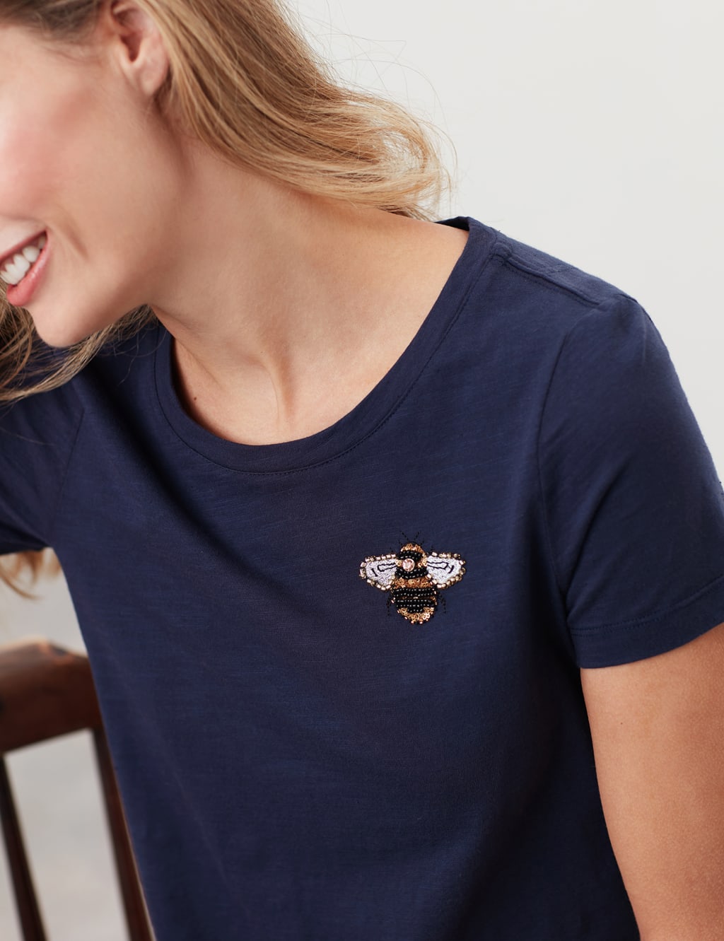Pure Cotton Embellished Scoop Neck T-Shirt 4 of 5