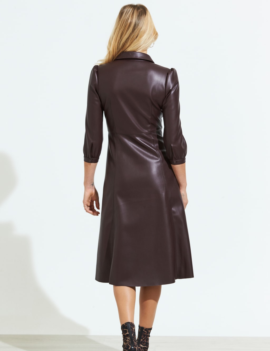 Faux Leather Collared Dress 4 of 8