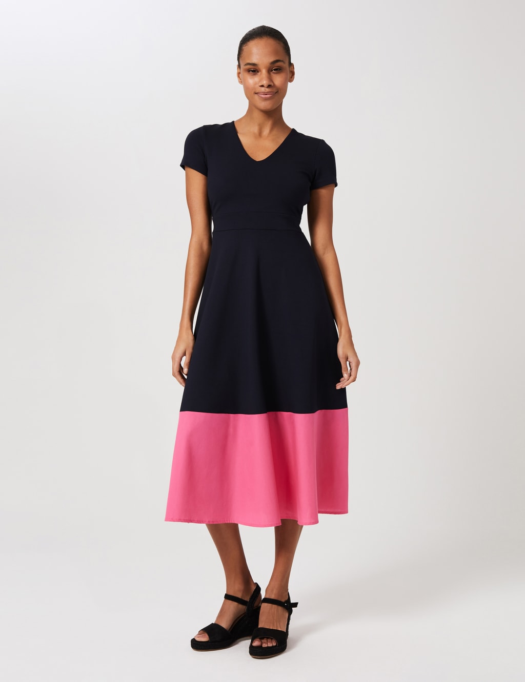 Jersey Colour Block V Neck Skater Dress HOBBS M S