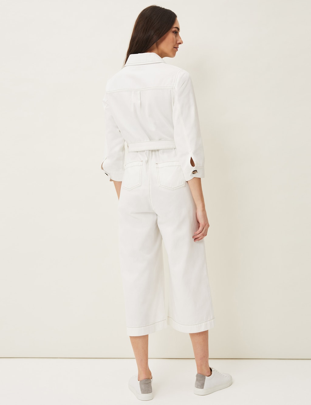 Denim 3/4 Sleeve Waisted Jumpsuit 3 of 5