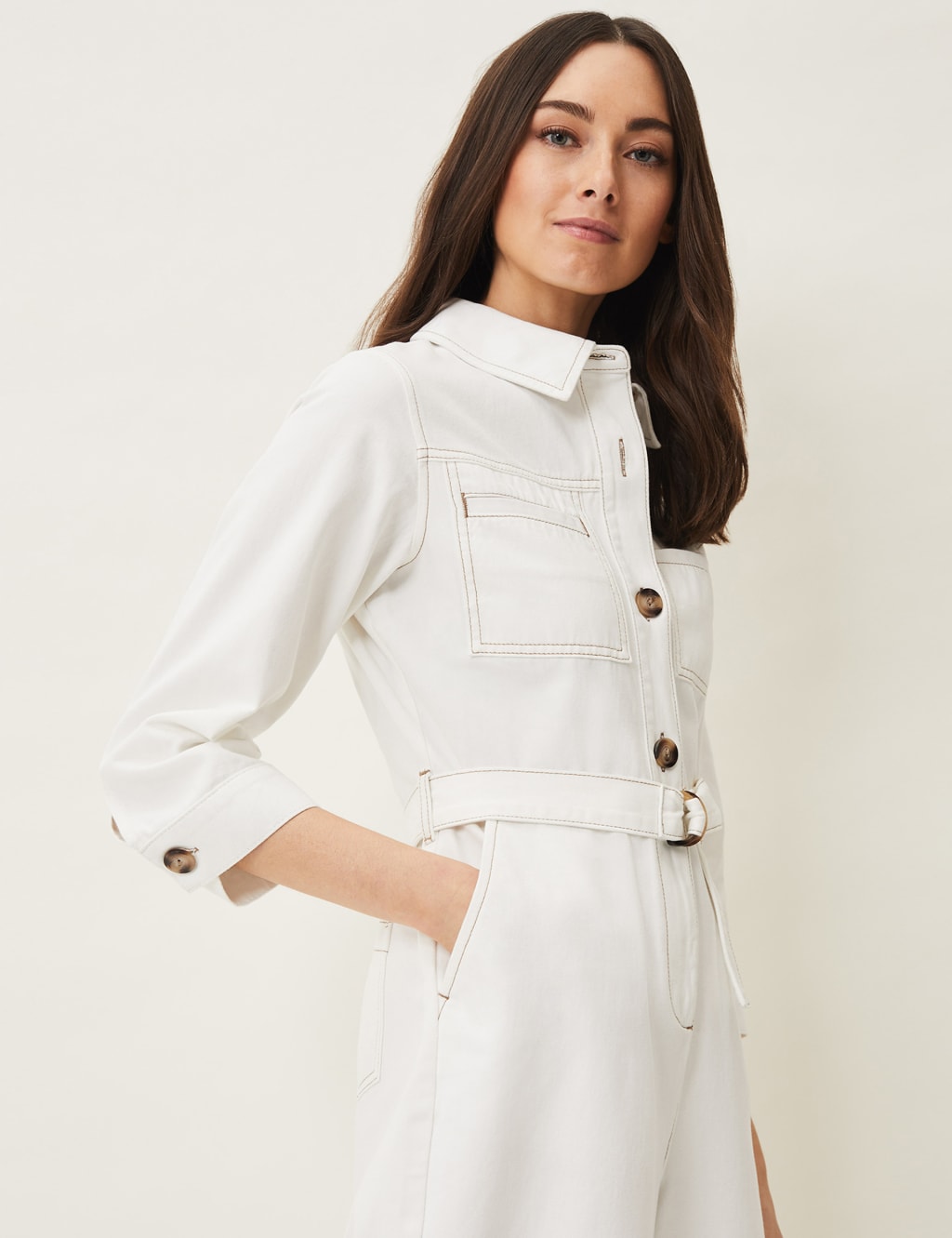 Denim 3/4 Sleeve Waisted Jumpsuit 5 of 5