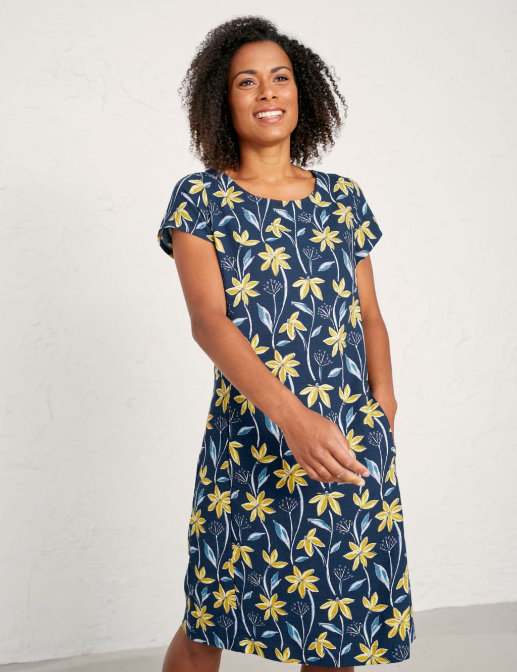 Linen Rich Floral Knee Length Shift Dress Seasalt Cornwall M S
