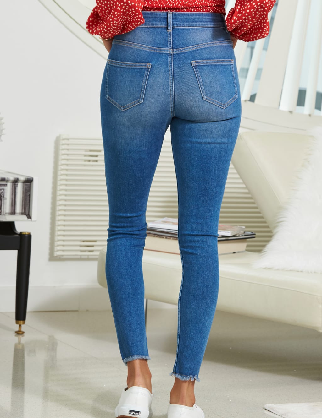 High Waisted Raw Hem Skinny Jeans SOSANDAR M S
