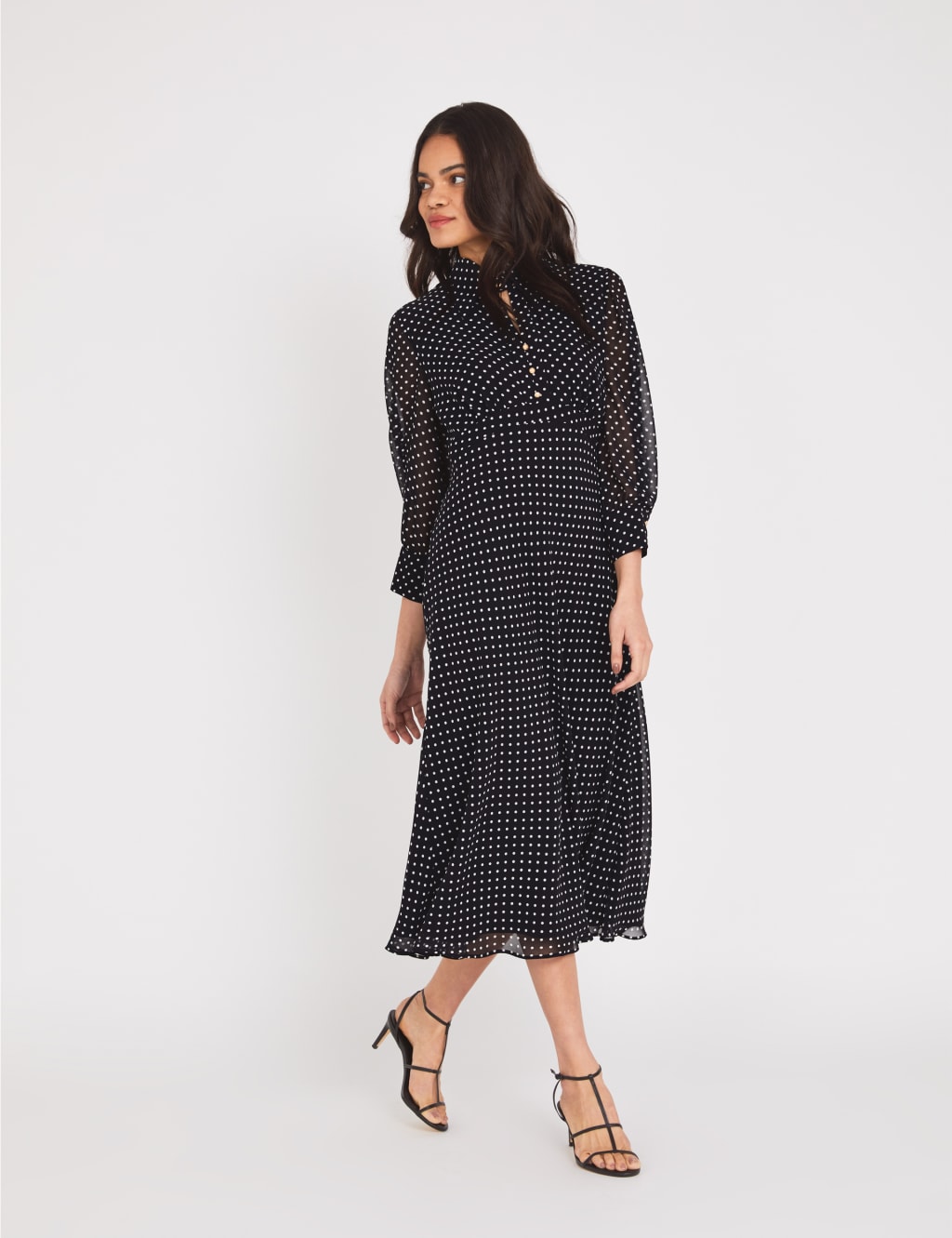 Chiffon Polka Dot Midi Tea Dress 1 of 4
