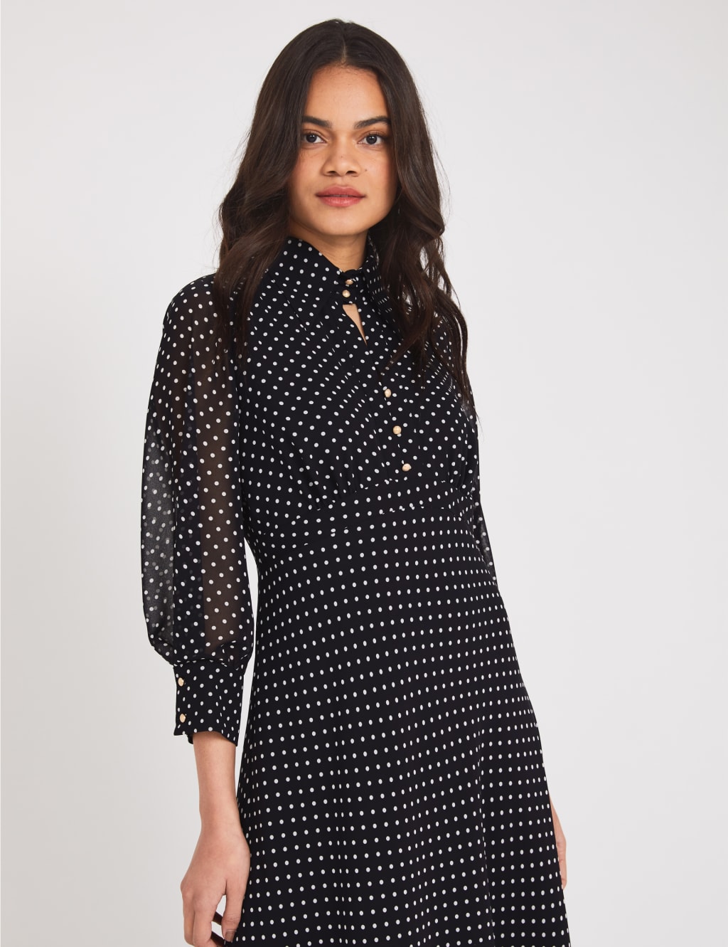 Chiffon Polka Dot Midi Tea Dress 3 of 4