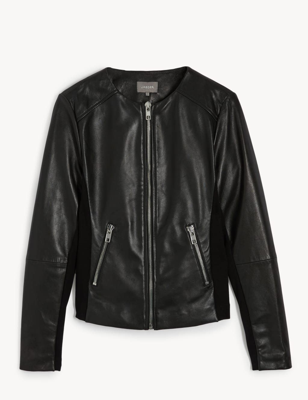 Leather Collarless Jacket JAEGER M S