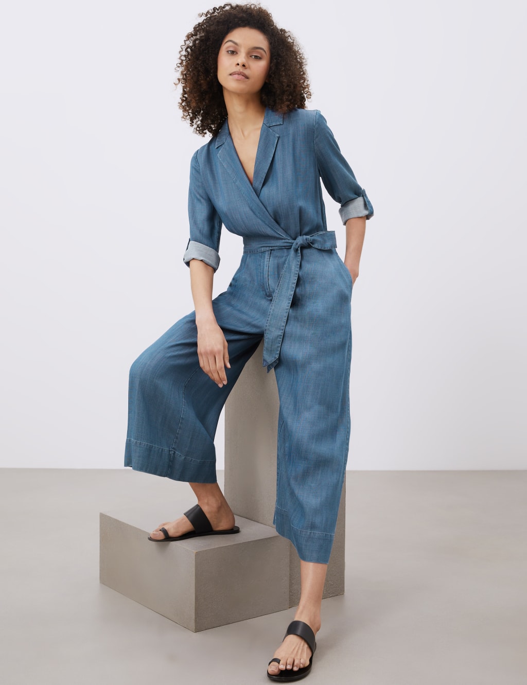 Tencel™ Belted 3/4 Sleeve Jumpsuit | JAEGER | M&S