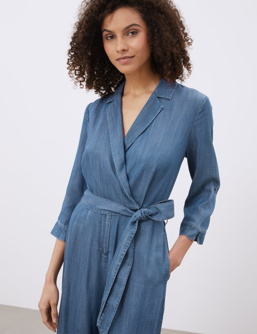 Tencel™ Belted 3/4 Sleeve Jumpsuit | JAEGER | M&S