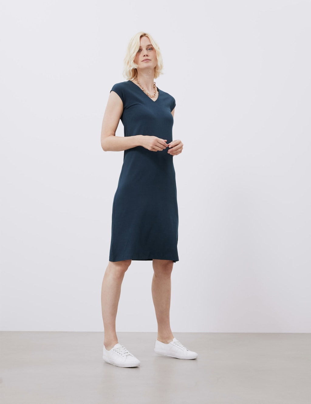 Jersey V-Neck Sleeveless Shift Dress 1 of 5