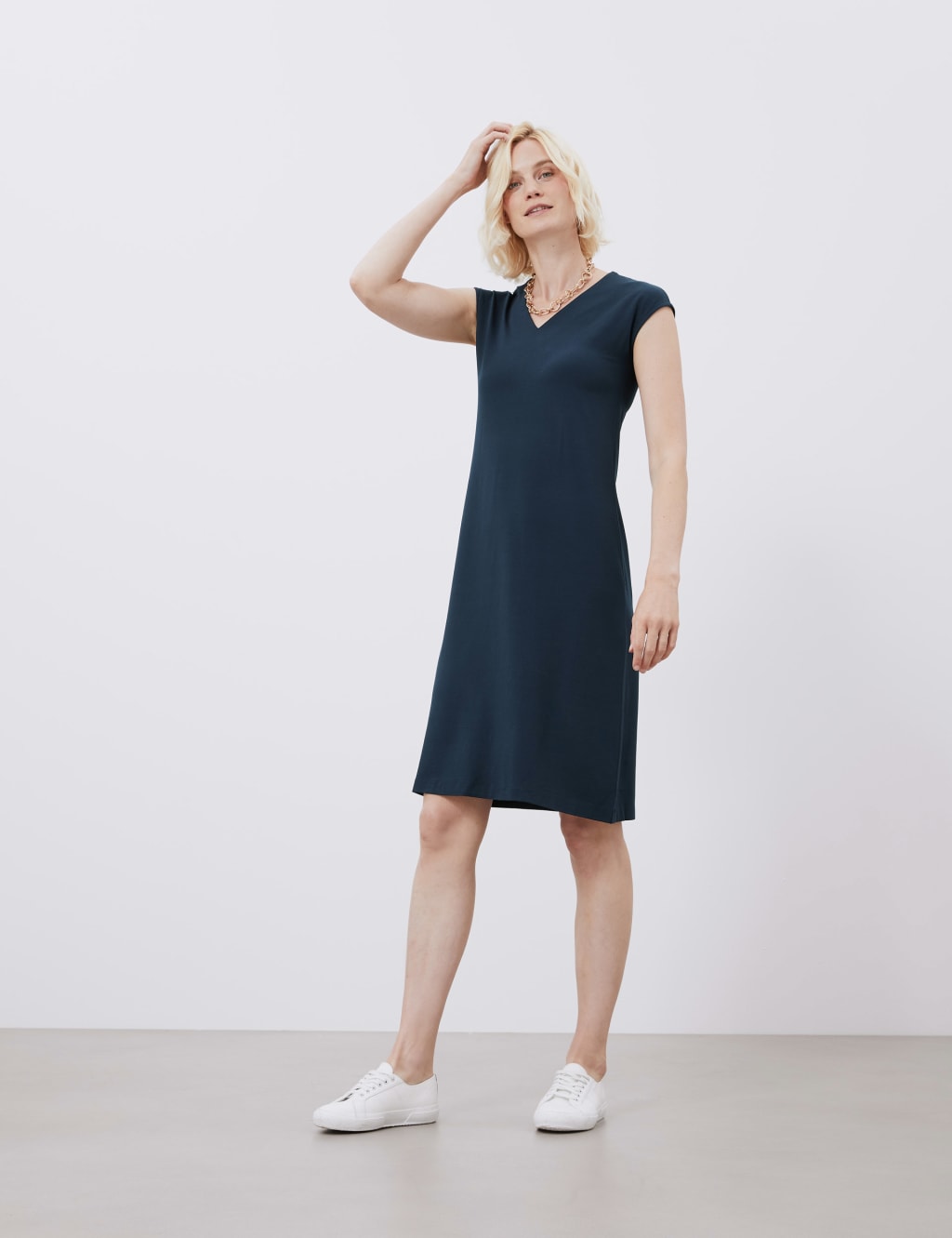 Jersey V-Neck Sleeveless Shift Dress 3 of 5