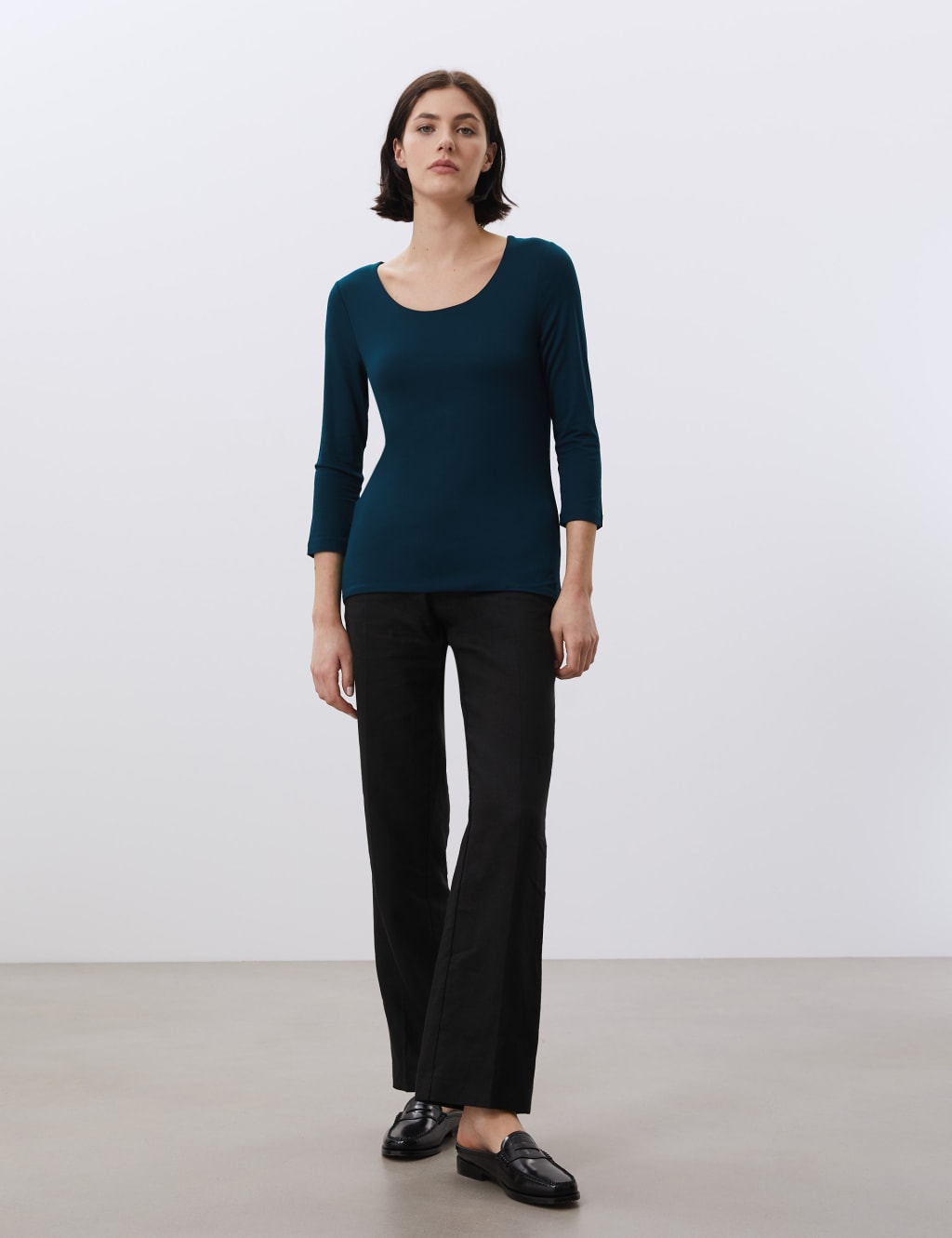 Jersey Scoop Neck 3/4 Sleeve Top 1 of 6