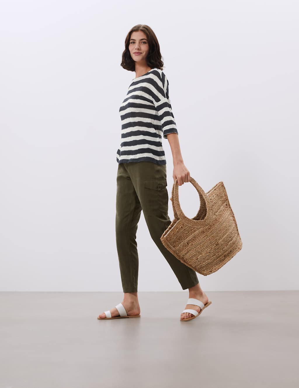Pure Linen Striped 3/4 Sleeve Top 4 of 7