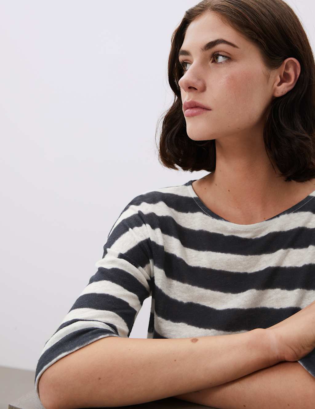 Pure Linen Striped 3/4 Sleeve Top 5 of 7