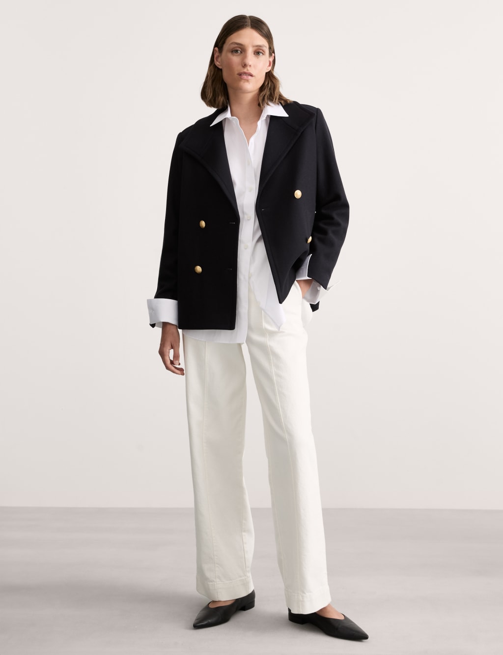 Italian Wool Rich Double Breasted Pea Coat JAEGER M S