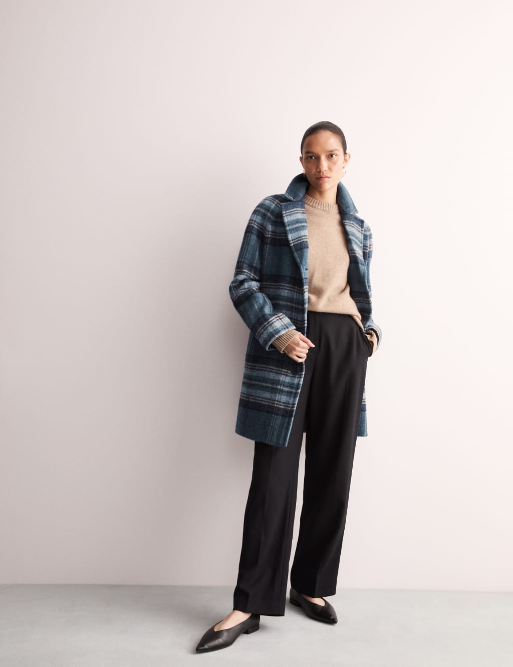 British Pure Wool Checked Cocoon Coat