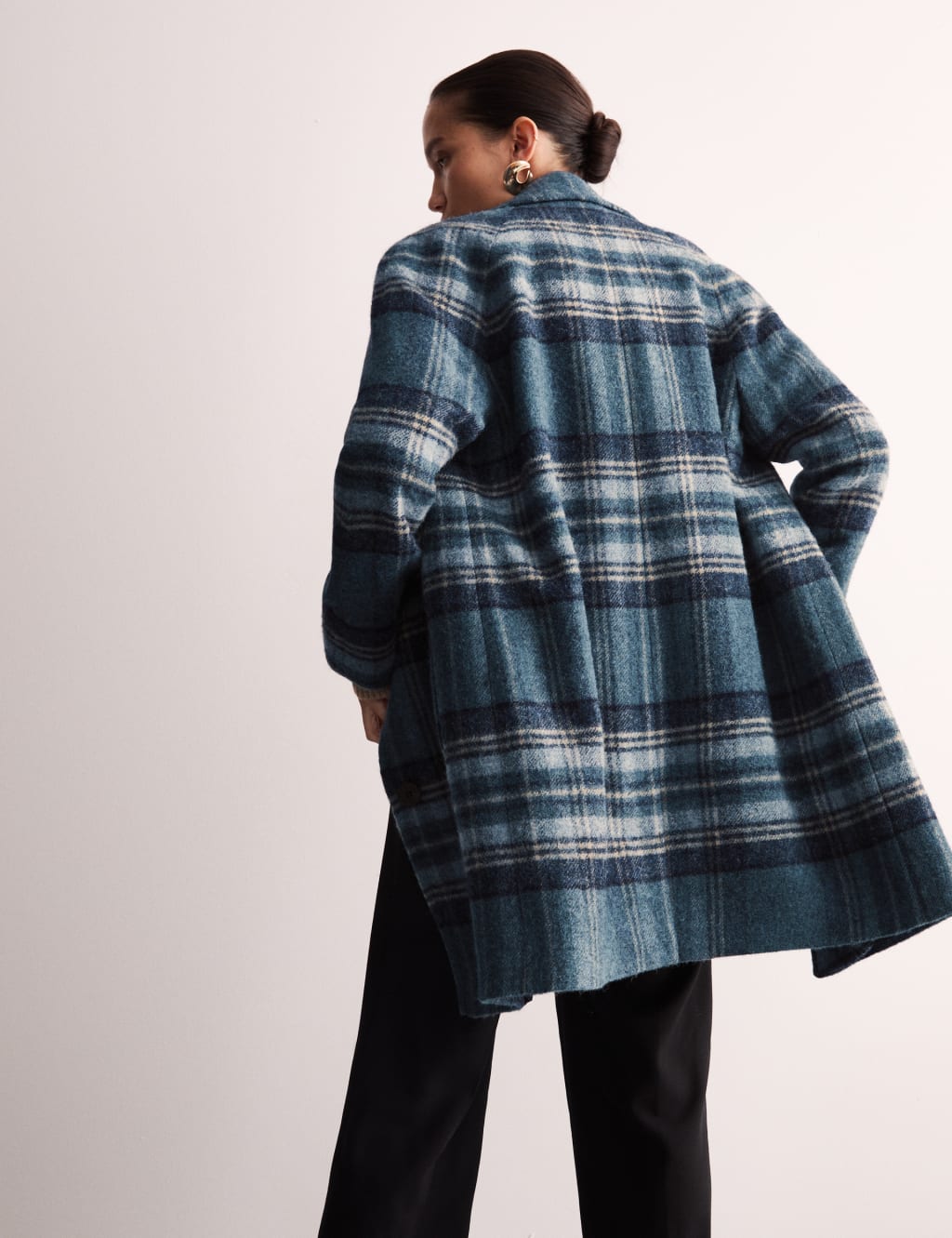 British Pure Wool Checked Cocoon Coat