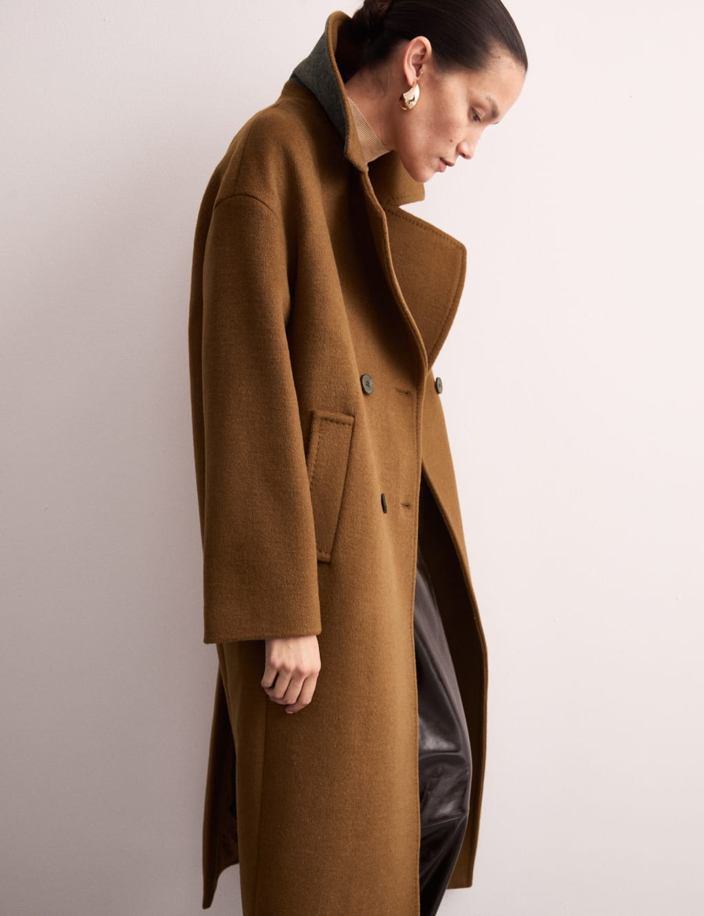 Pure Wool Double Breasted Cocoon Coat JAEGER M S