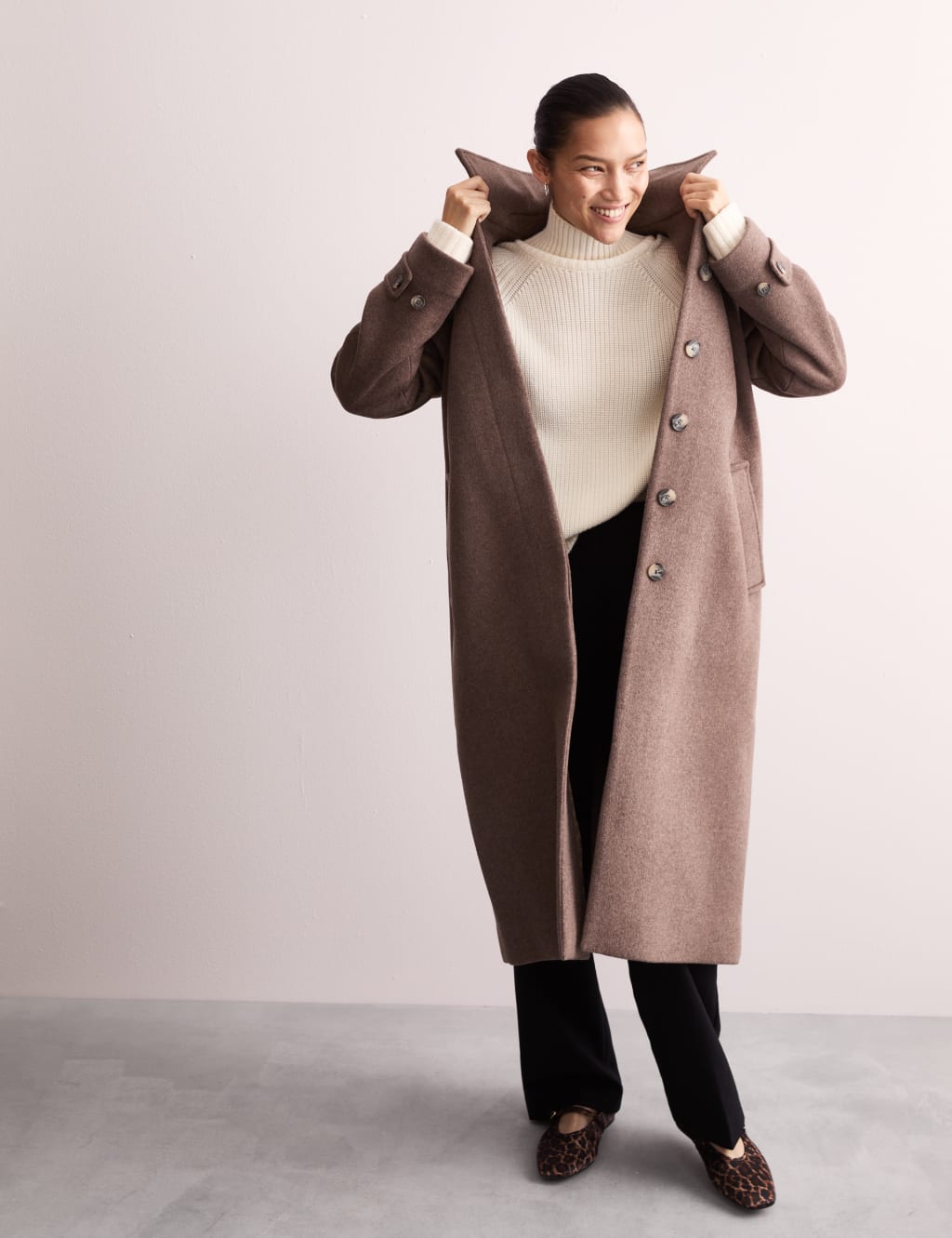 Pure Wool Funnel Tab Coat JAEGER M S