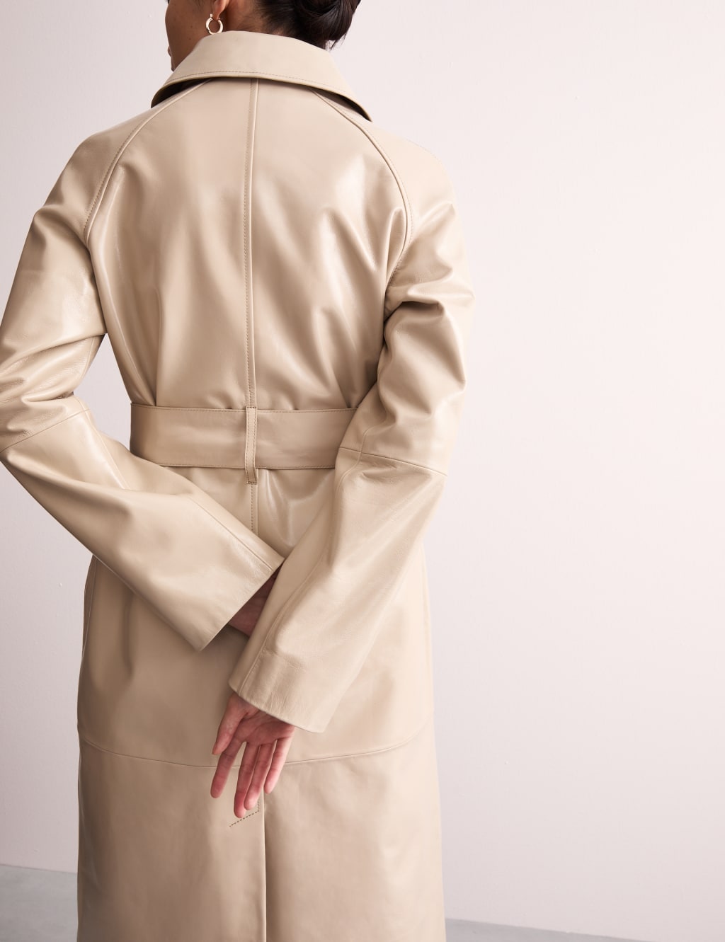 Leather Belted Single Breasted Trench Coat 4 of 8