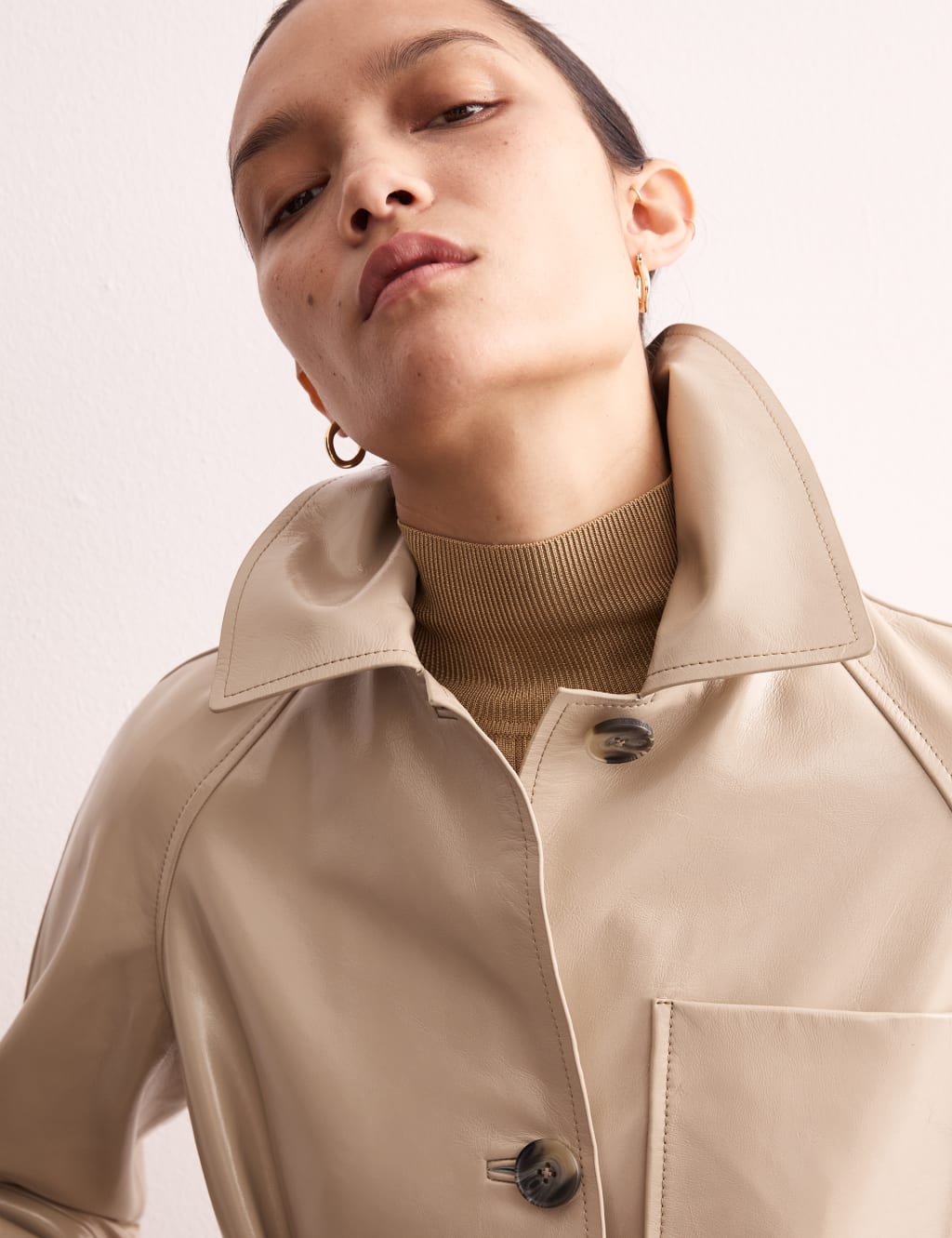 Leather Belted Single Breasted Trench Coat 5 of 8