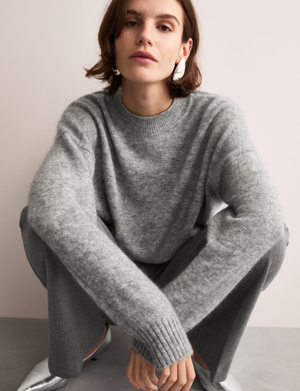Mohair Blend Crew Neck Jumper with Wool JAEGER M S